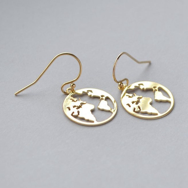 Exquisite gold world map earrings