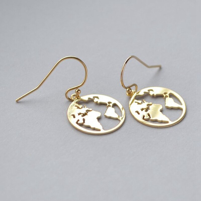 Exquisite gold world map earrings