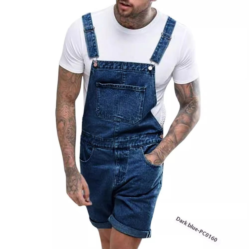 Youth Casual Mid-stretch Denim Suspender Pants