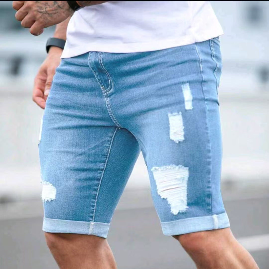 Summer Blue Multi-hole Design Denim Shorts