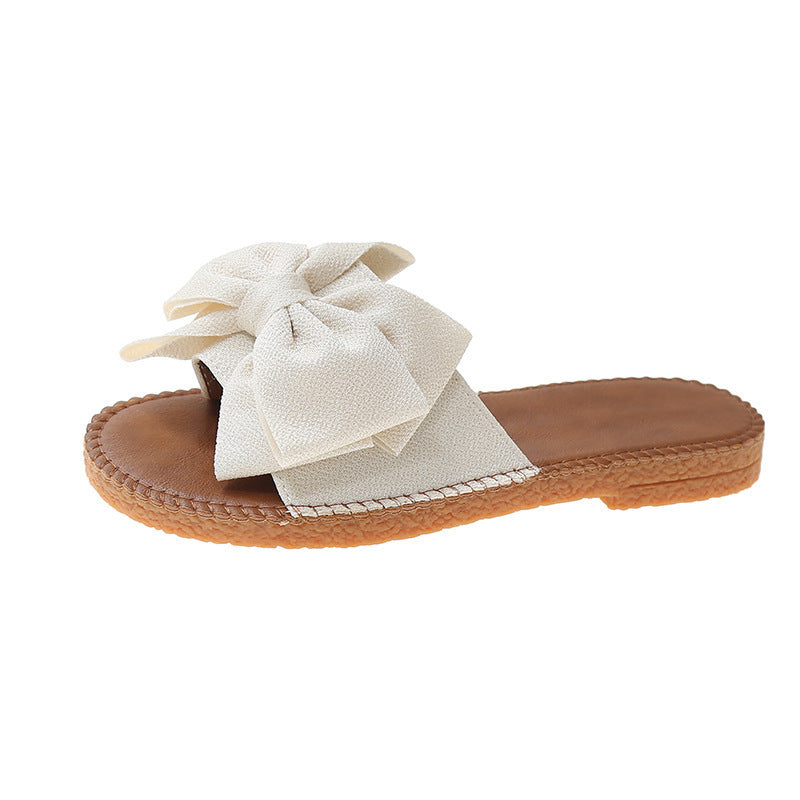 Women's Slip-on Cloth Sandals Summer Soft Bottom Flat Heel Bow
