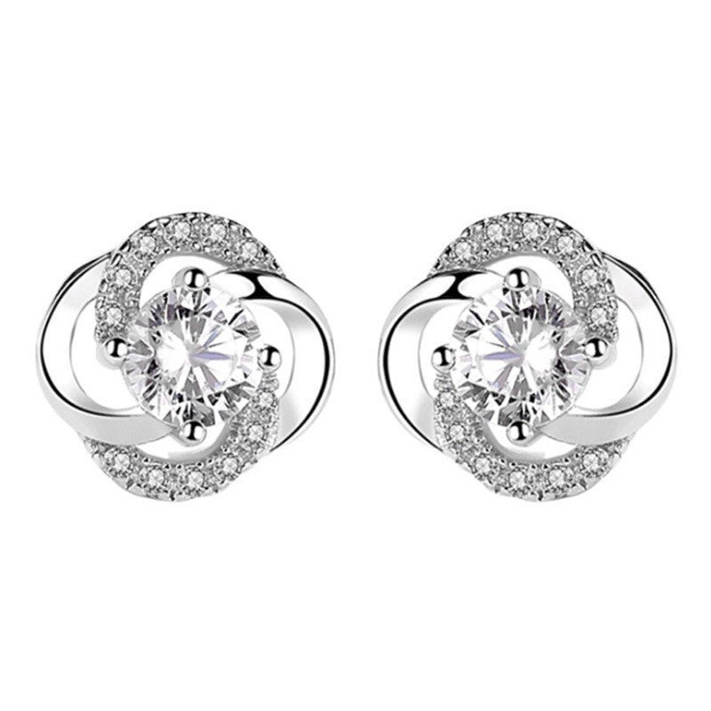 Heart-shaped Six-claw Inlaid Zircon Earrings