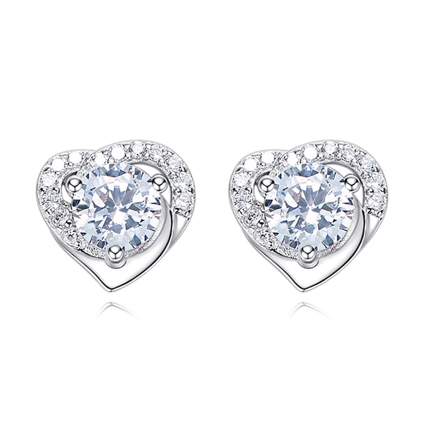 Heart-shaped Six-claw Inlaid Zircon Earrings