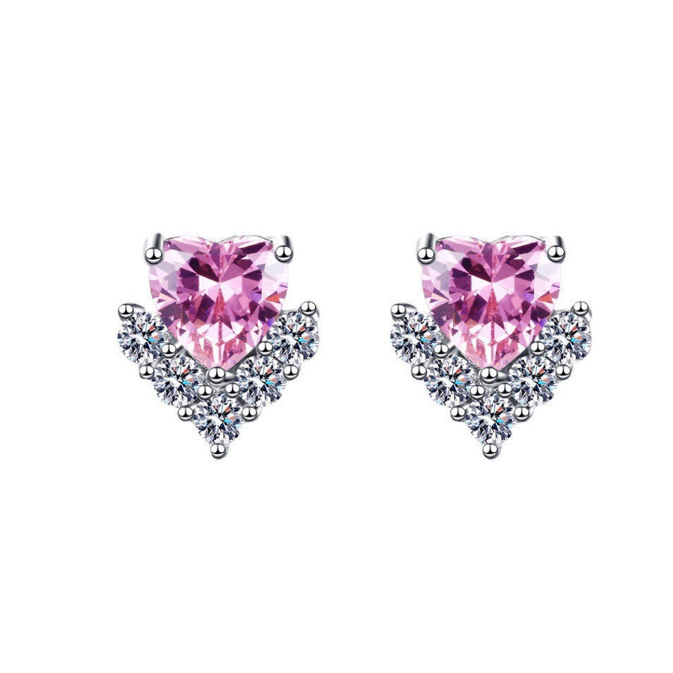 Heart-shaped Six-claw Inlaid Zircon Earrings
