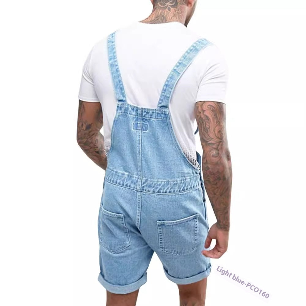 Youth Casual Mid-stretch Denim Suspender Pants