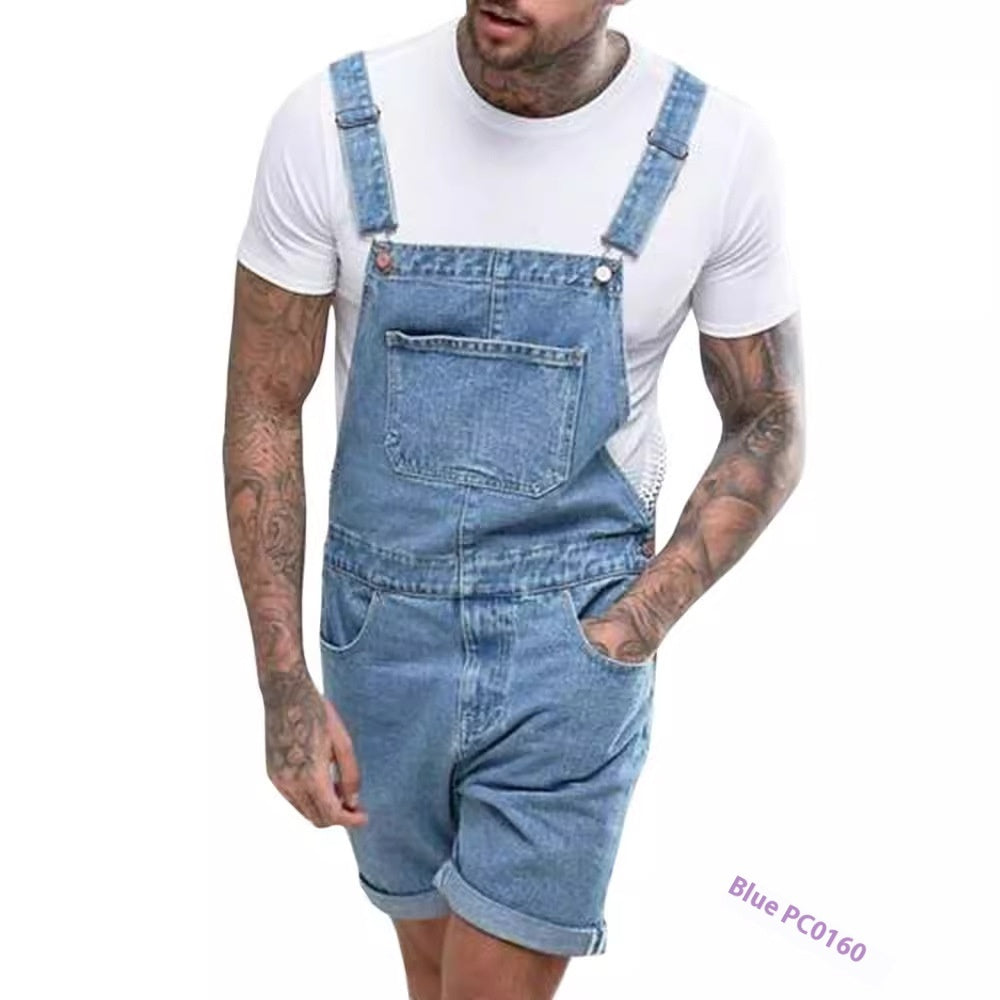 Youth Casual Mid-stretch Denim Suspender Pants