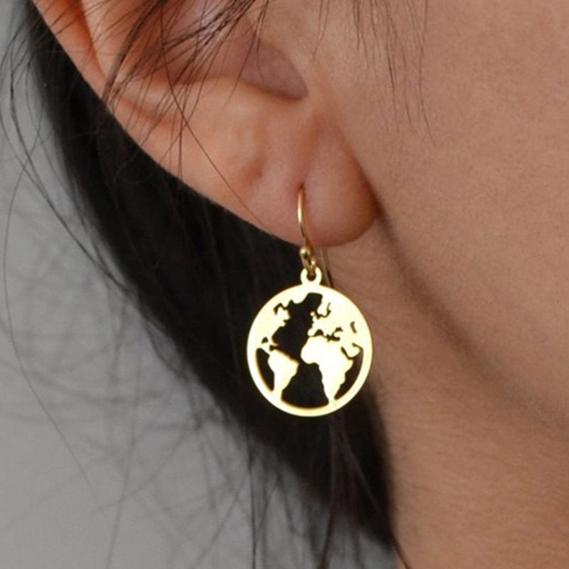 Exquisite gold world map earrings