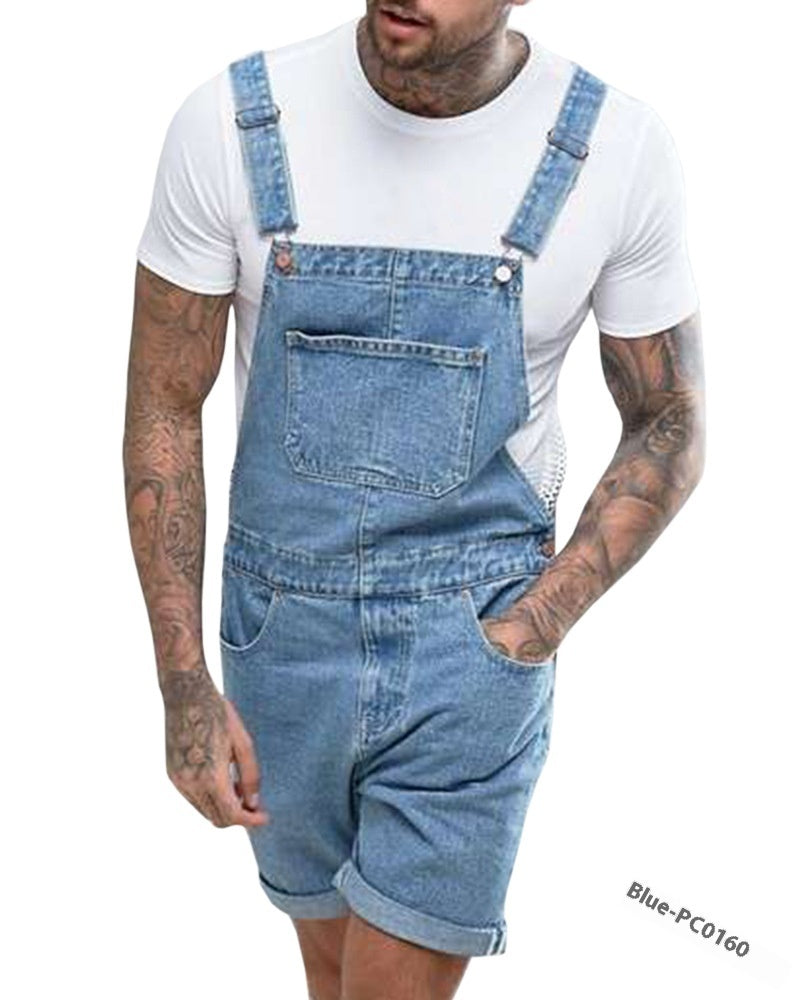 Youth Casual Mid-stretch Denim Suspender Pants
