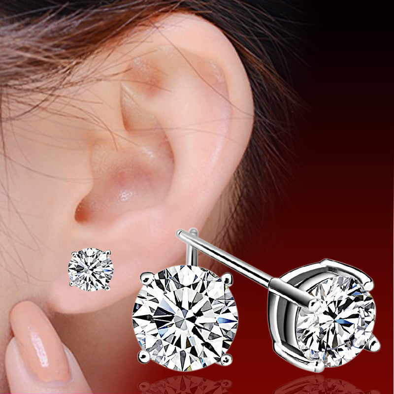 Heart-shaped Six-claw Inlaid Zircon Earrings