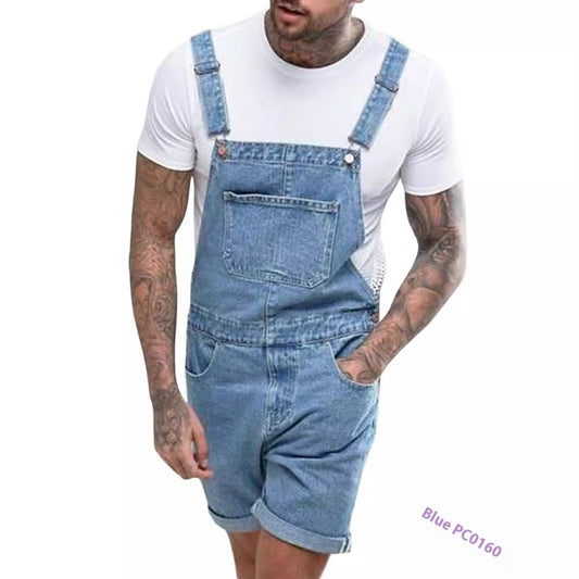 Youth Casual Mid-stretch Denim Suspender Pants