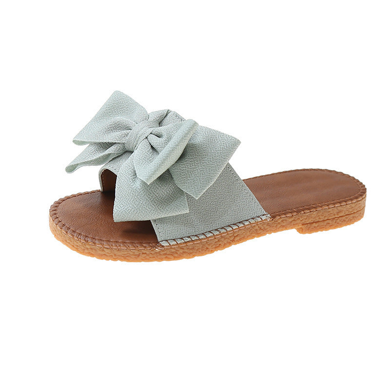 Women's Slip-on Cloth Sandals Summer Soft Bottom Flat Heel Bow